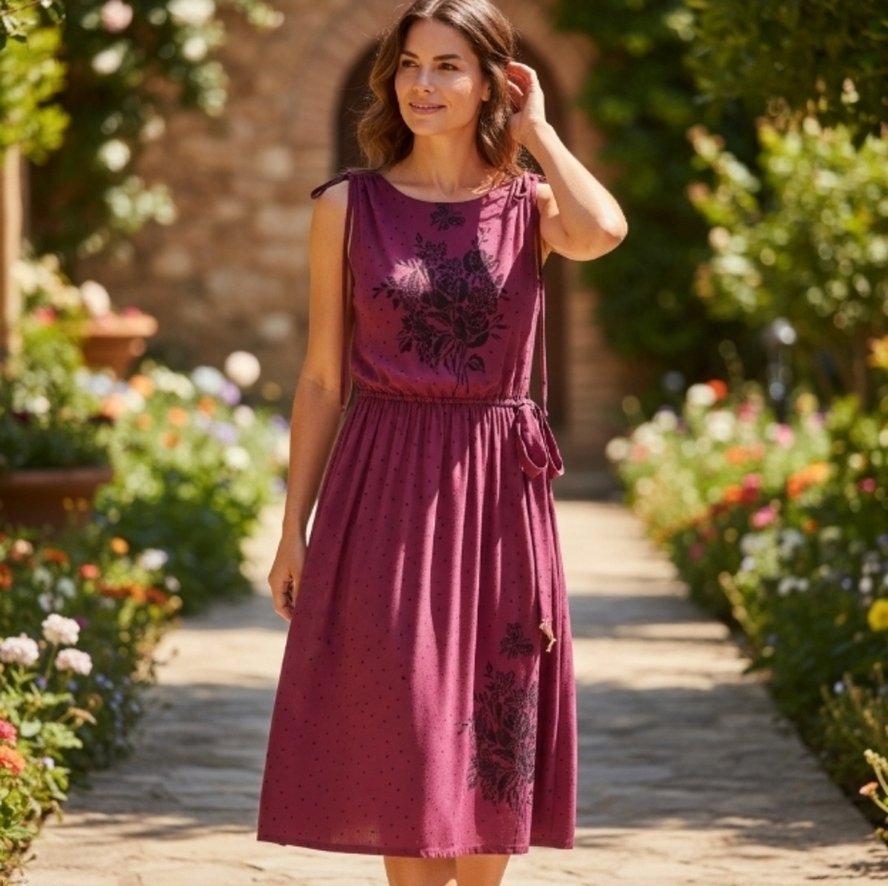 🏷️NWT ELIZABETH MA FINAL RUSH MAROON DOTS DRESS SIZE 11